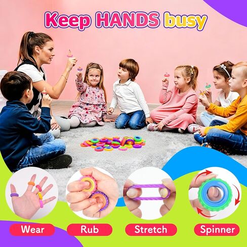 Fidget Toys Sensory Rings for Kids, 24 Pack Textured Spinner Rings, Quiet Fidget Toys for Autism Stress Relie, Bulk Fidgets for Students Classroom Prize, Party Favors Goodie Bag Fillers in Kuwait