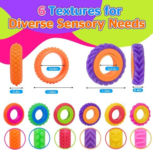 Fidget Toys Sensory Rings for Kids, 24 Pack Textured Spinner Rings, Quiet Fidget Toys for Autism Stress Relie, Bulk Fidgets for Students Classroom Prize, Party Favors Goodie Bag Fillers in Kuwait