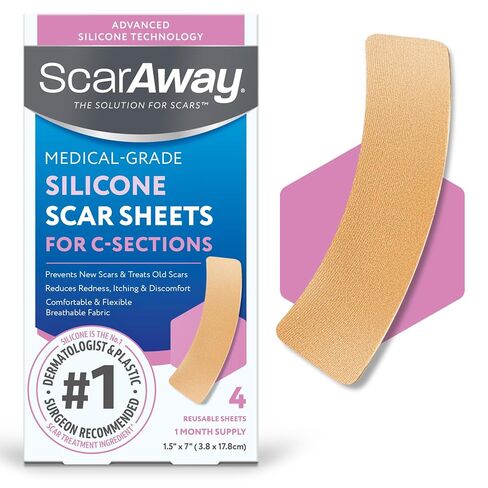 ScarAway Advanced Skincare Silicone Scar Sheets for C-Section, Reusable Sheets (1.5" x 7") for Hypertrophic and Keloid Scars from C-Section & Other Surgeries, 4 Sheets in Kuwait