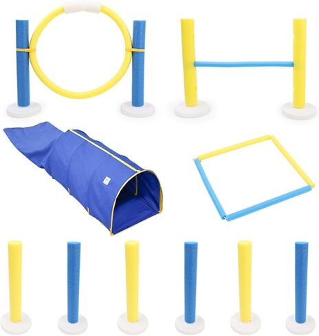 Agility Training Equipment Dog Agility Set Obstacle Course Tunnel Jump Hoop Lightweight Polyester Padded Foam Posts Suitable for Pet Exercise Outdoor Home in Kuwait