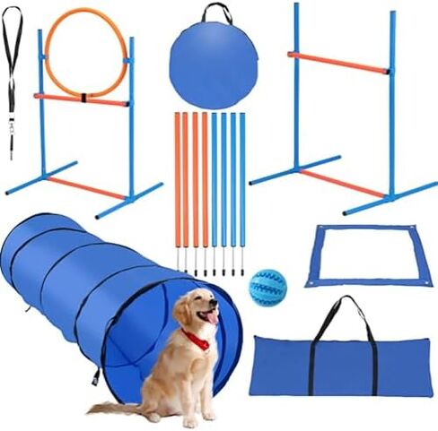 Portable Dog Agility Course Set,Indoor Outdoor Dog Training Exercise Fun Tool,with Jump Hurdles, Weave Poles, Tunnel & Pause Box in Saudi Arabia