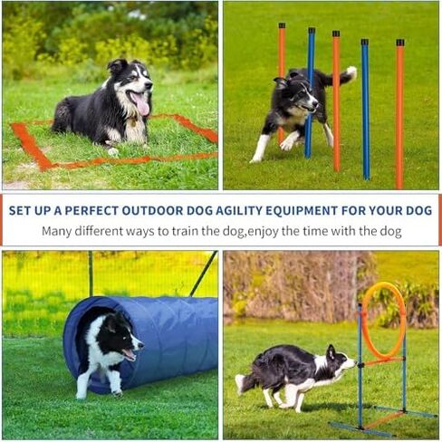 Portable Dog Agility Course Set,Indoor Outdoor Dog Training Exercise Fun Tool,with Jump Hurdles, Weave Poles, Tunnel & Pause Box in Saudi Arabia
