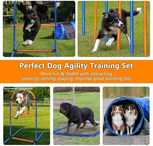 Portable Dog Agility Course Set,Indoor Outdoor Dog Training Exercise Fun Tool,with Jump Hurdles, Weave Poles, Tunnel & Pause Box in Saudi Arabia
