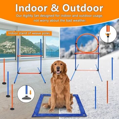 Portable Dog Agility Course Set,Indoor Outdoor Dog Training Exercise Fun Tool,with Jump Hurdles, Weave Poles, Tunnel & Pause Box in Saudi Arabia