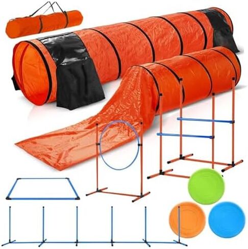 Dog Agility Training Set, 7-Piece Outdoor Indoor Obstacle Course,with Tunnels, Jumps & Weave Poles,for Puppy Exercise/Mental Stimulation in Saudi Arabia