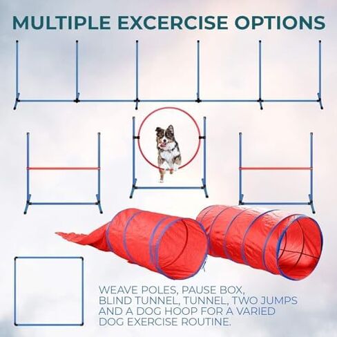 Dog Agility Training Set, 7-Piece Outdoor Indoor Obstacle Course,with Tunnels, Jumps & Weave Poles,for Puppy Exercise/Mental Stimulation in Saudi Arabia