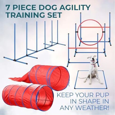 Dog Agility Training Set, 7-Piece Outdoor Indoor Obstacle Course,with Tunnels, Jumps & Weave Poles,for Puppy Exercise/Mental Stimulation in Saudi Arabia