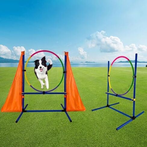 Dog Agility Training Set, 7-Piece Outdoor Indoor Obstacle Course,with Tunnels, Jumps & Weave Poles,for Puppy Exercise/Mental Stimulation in Saudi Arabia