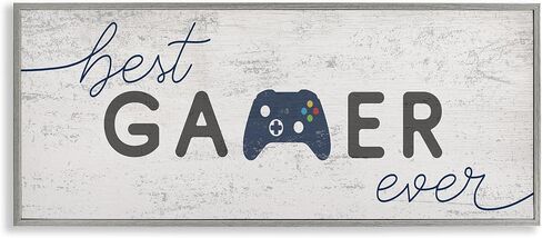 Stupell Industries Game Zone Video Gamer Phrase Rustic Blue Controller، صممه Daphne Polselli لوحة جدارية مؤطرة باللون الأسود، 13 × 30، رمادي in Kuwait