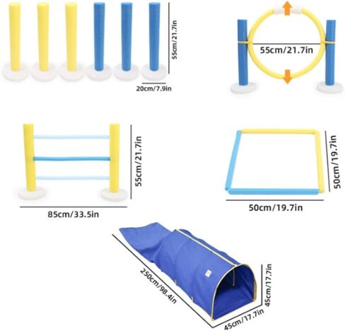 Agility Training Equipment Dog Obstacle Set Training Course Jump Tunnel Hoop Lightweight Structure with Foam Posts Suitable for Exercise in Home Yard Outdoors in Kuwait