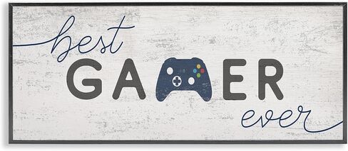 Stupell Industries Game Zone Video Gamer Phrase Rustic Blue Controller، صممه Daphne Polselli لوحة جدارية مؤطرة باللون الأسود، 13 × 30، رمادي in Kuwait
