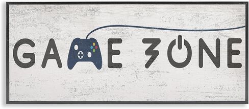 Stupell Industries Game Zone Video Gamer Phrase Rustic Blue Controller، صممه Daphne Polselli لوحة جدارية مؤطرة باللون الأسود، 13 × 30، رمادي in Kuwait