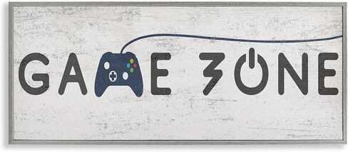Stupell Industries Game Zone Video Gamer Phrase Rustic Blue Controller، صممه Daphne Polselli لوحة جدارية مؤطرة باللون الأسود، 13 × 30، رمادي in Kuwait