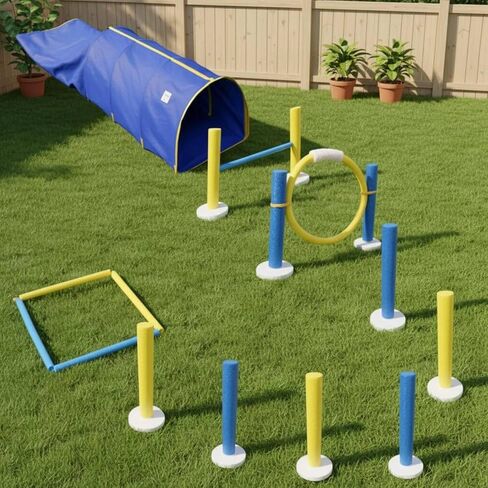 Agility Training Equipment Set with Tunnel Jump Hoop Hurdle Foam Posts Features Lightweight Polyester Construction Suitable for Pet Exercise Obstacle Training at Home Outdoor Use in Kuwait
