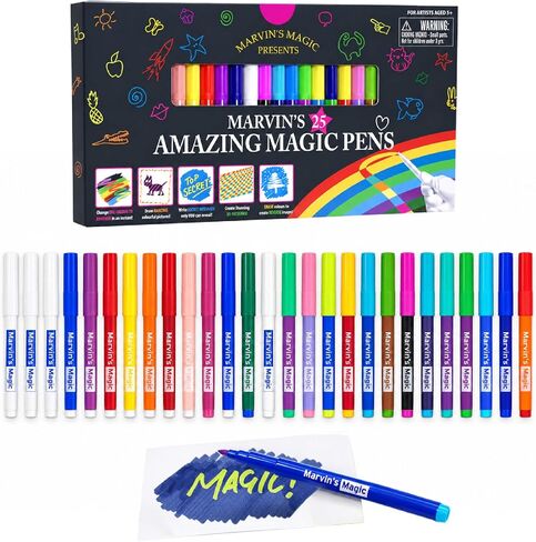 Marvin's Magic - Original X 25 Amazing Marker Atms - Color Dilling Magic Pen Art - إنشاء رسائل ثلاثية الأبعاد أو كتابة رسائل سرية - يتضمن 25 أقلام تغيير الألوان in Kuwait