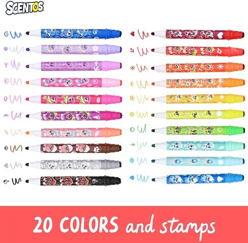 Scentos Scented 20 Pack Double-Ended Stamper Marker, 20 Colors and Scents, with Fruit Scent, Broad Line, Washable Marker, Dual Marker, Stamp Marker, for Kid, Age 3+ in Saudi Arabia