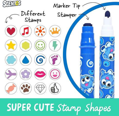 Scentos Scented 20 Pack Double-Ended Stamper Marker, 20 Colors and Scents, with Fruit Scent, Broad Line, Washable Marker, Dual Marker, Stamp Marker, for Kid, Age 3+ in Saudi Arabia