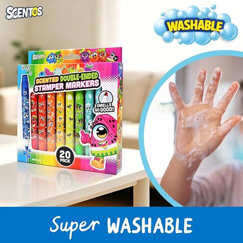 Scentos Scented 20 Pack Double-Ended Stamper Marker, 20 Colors and Scents, with Fruit Scent, Broad Line, Washable Marker, Dual Marker, Stamp Marker, for Kid, Age 3+ in Saudi Arabia