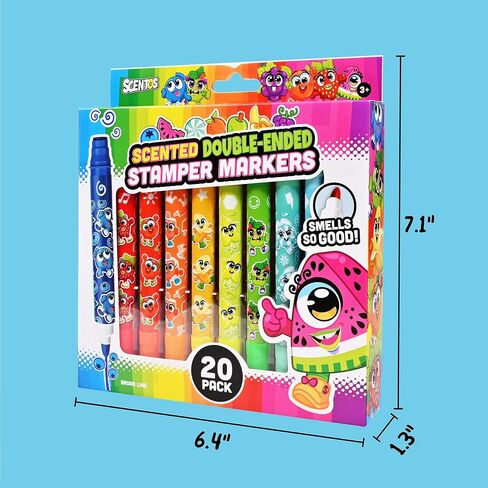 Scentos Scented 20 Pack Double-Ended Stamper Marker, 20 Colors and Scents, with Fruit Scent, Broad Line, Washable Marker, Dual Marker, Stamp Marker, for Kid, Age 3+ in Saudi Arabia