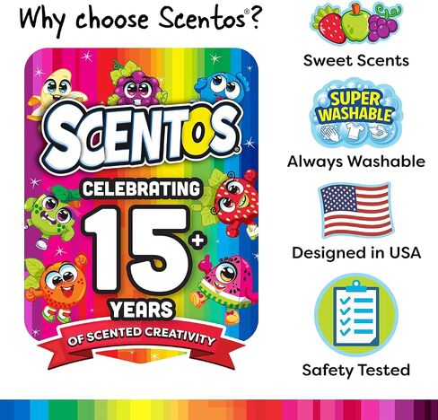 Scentos Scented 20 Pack Double-Ended Stamper Marker, 20 Colors and Scents, with Fruit Scent, Broad Line, Washable Marker, Dual Marker, Stamp Marker, for Kid, Age 3+ in Saudi Arabia