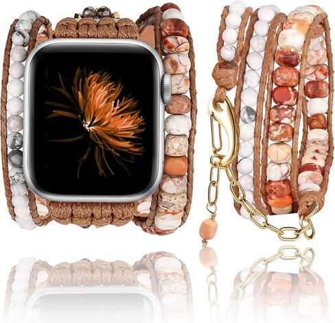 Handmade Boho Watch Band Compatible with Apple Watch 49MM 45MM 44MM 42MM 41MM 40MM 38MM Beaded Wrap Bracelet for iWatch Ultra, Series SE/9/8/7/6/5/4/3/2/1, Fancy Strap for Women in Saudi Arabia