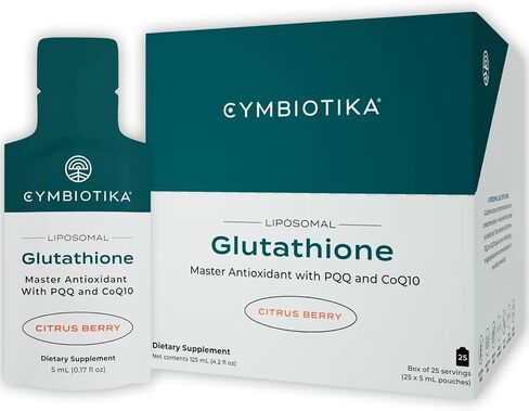 CYMBIOTIKA Liposomal Glutathione with PQQ & CoQ10, Reduced Glutathione Supplement 150 mg, For Energy, Gut Health & Immune Support, Natural Antioxidant for Men & Women, Organic Citrus Berry, 25 Pack in Saudi Arabia