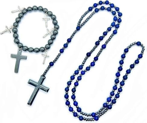 Tiger Eye Cross Necklace, Black Obsidian and Hematite Christ Healing Crystal Necklaces with Cross Pendant Men Necklace Meditation Jewelry (Tiger Eye) in Kuwait