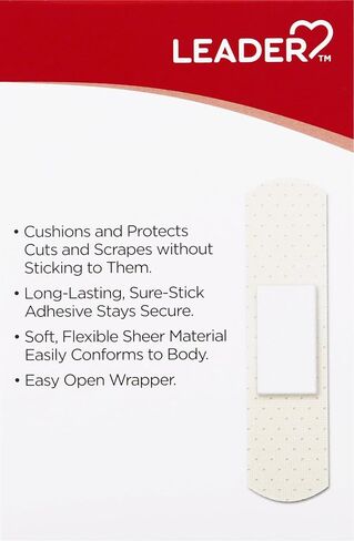 LEADER Sterile Sheer Adhesive Bandages, Latex Free, Triple Pad, Blends with Skin, Helps Prevent Infection, Comfortable Protection for First Aid and Wound Care, All One Size 3/4" x 3", 96 ct. in Kuwait