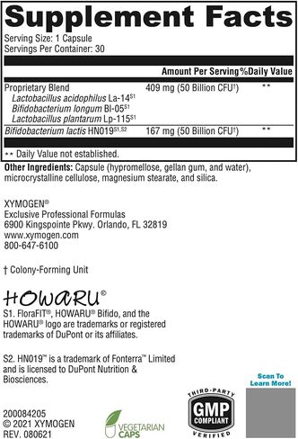 XYMOGEN ProbioMax DF - 100 Billion CFU Probiotic Supplement - 4 Strains - Dairy Free Probiotics with Lactobacillus acidophilus + Bifidobacterium lactis HN019 (30 Acid Resistant Capsules) in Saudi Arabia