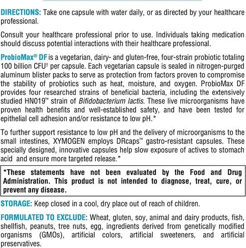 XYMOGEN ProbioMax DF - 100 Billion CFU Probiotic Supplement - 4 Strains - Dairy Free Probiotics with Lactobacillus acidophilus + Bifidobacterium lactis HN019 (30 Acid Resistant Capsules) in Saudi Arabia