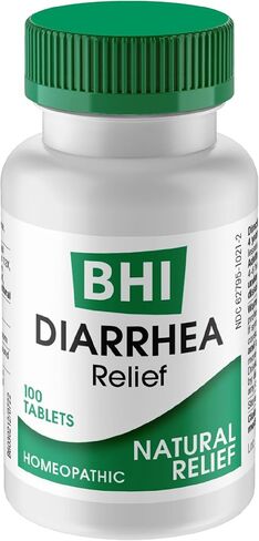 MediNatura BHI Diarrhea Relief Fast-Acting Natural Remedy for Mild Diarrhea 8 Soothing Homeopathic Actives Help Calm Stomach Pain Gas Indigestion & Cramps for Women & Men - 100 Tablets in Kuwait