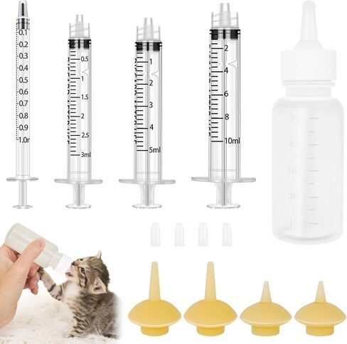 Pet Feeding Bottle and Syringes with Nipples, Kitten Bottle Feeding Kit for Newborn Cat Dog Small Animals (2 * 3ml + 2 * 5ml) in Kuwait
