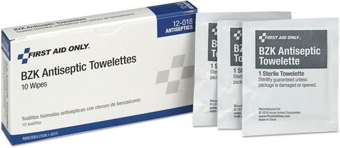 First Aid Only 12-018 Benzalkonium Chloride Wipes, Individually Wrapped, 10 Count in Kuwait