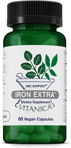 Vitanica Iron Extra, Iron Supplement Enhanced Absorption with Vitamin C 500mg, Methylfolate 400mcg, B12 Vitamin 500mcg, Calcium, Yellow Dock, Dandelion Root & Nettle Leaf Extract, Vegan, 60 Capsules in Saudi Arabia