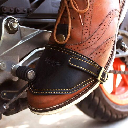 Trip Machine Company Leather Motorcycle Shoe/Boot Protector Cover for Shifting Gears Clutch - shift lever accessorie pad motorbike protective shoes boots guards (Black) in Saudi Arabia
