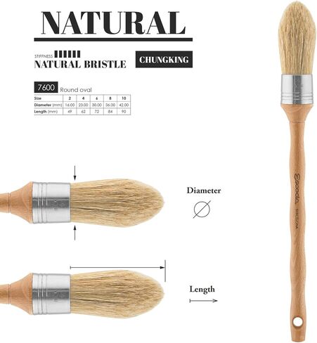 Escoda Series 7600 Artist Oil and Acrylic Paint Brush for Murals, Decorative Work & Faux Finishing, Natural Chungking Hog Bristle, Round Oval, Size 2 in Kuwait