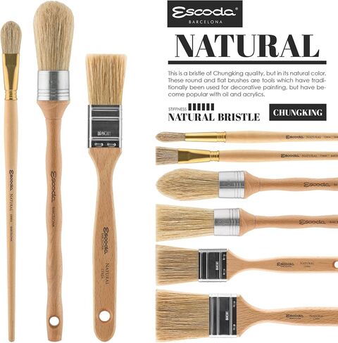 Escoda Series 7600 Artist Oil and Acrylic Paint Brush for Murals, Decorative Work & Faux Finishing, Natural Chungking Hog Bristle, Round Oval, Size 2 in Kuwait
