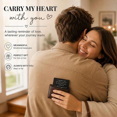 Wallet Insert, Engraved Gift For Him, Valentine’s Day Gift, Birthday Gift, Hubby Gift, Engraved Wallet Insert Card, Reminder You Carry My Heart, Fiance Gift, Husband, Wife, Boyfriend (Black) in Kuwait