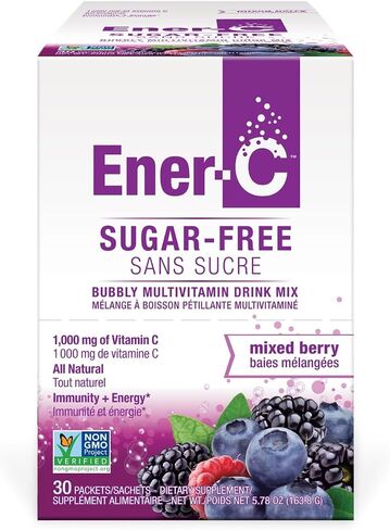Ener-C Sugar Free Mixed Berry Multivitamin Drink Mix, 1000mg Vitamin C, Non-GMO, Vegan, Real Fruit Juice Powders, Natural Immunity Support, Electrolytes, Gluten Free, 1-Pack of 30 in Kuwait