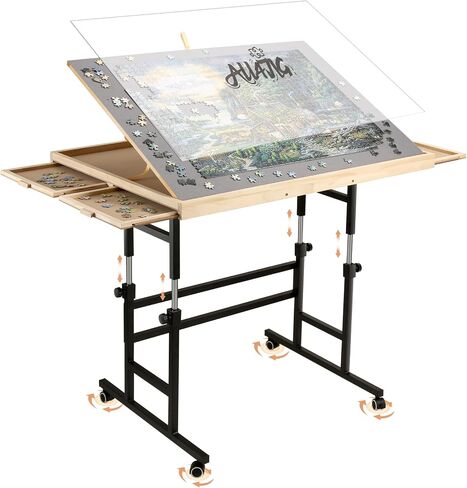 ALL4JIG 1500 Piece Puzzle Table with Legs, 24.53"x33.19"Adjustable Puzzle Table, 3-Tilting-Angle Portable Wooden Puzzle Board with 4 Drawers&Cover,Drafting&Laptop Table for Couch,for Bricks Building in Kuwait