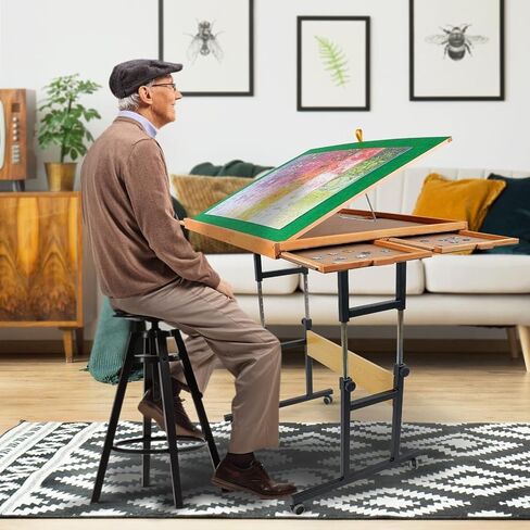 ALL4JIG 1500 Piece Puzzle Table with Legs, 24.53"x33.19"Adjustable Puzzle Table, 3-Tilting-Angle Portable Wooden Puzzle Board with 4 Drawers&Cover,Drafting&Laptop Table for Couch,for Bricks Building in Kuwait