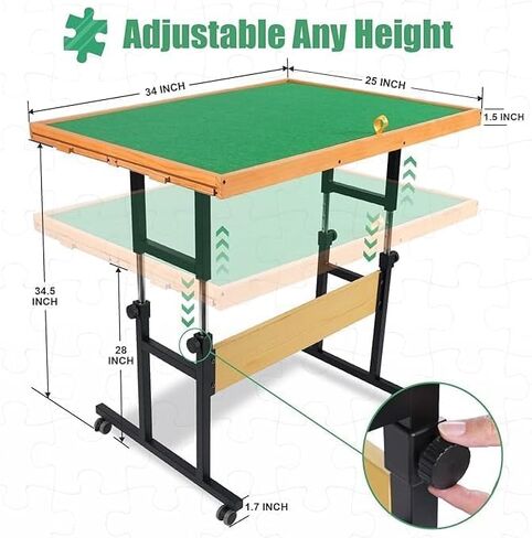 ALL4JIG 1500 Piece Puzzle Table with Legs, 24.53"x33.19"Adjustable Puzzle Table, 3-Tilting-Angle Portable Wooden Puzzle Board with 4 Drawers&Cover,Drafting&Laptop Table for Couch,for Bricks Building in Kuwait