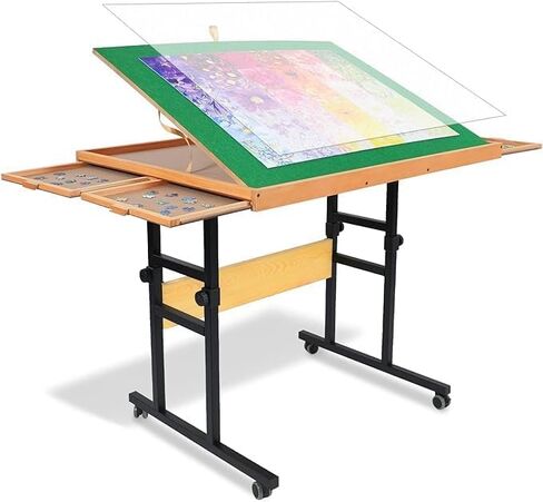 ALL4JIG 1500 Piece Puzzle Table with Legs, 24.53"x33.19"Adjustable Puzzle Table, 3-Tilting-Angle Portable Wooden Puzzle Board with 4 Drawers&Cover,Drafting&Laptop Table for Couch,for Bricks Building in Kuwait