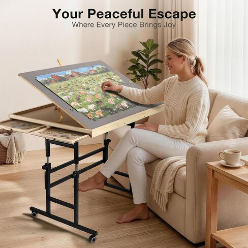 ALL4JIG 1500 Piece Puzzle Table with Legs, 24.53"x33.19"Adjustable Puzzle Table, 3-Tilting-Angle Portable Wooden Puzzle Board with 4 Drawers&Cover,Drafting&Laptop Table for Couch,for Bricks Building in Kuwait