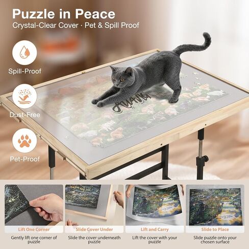 ALL4JIG 1500 Piece Puzzle Table with Legs, 24.53"x33.19"Adjustable Puzzle Table, 3-Tilting-Angle Portable Wooden Puzzle Board with 4 Drawers&Cover,Drafting&Laptop Table for Couch,for Bricks Building in Kuwait