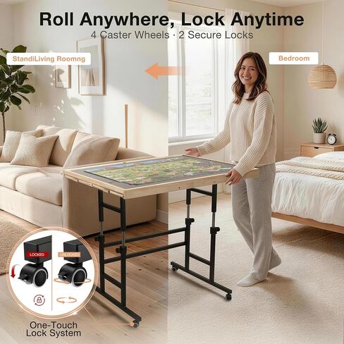ALL4JIG 1500 Piece Puzzle Table with Legs, 24.53"x33.19"Adjustable Puzzle Table, 3-Tilting-Angle Portable Wooden Puzzle Board with 4 Drawers&Cover,Drafting&Laptop Table for Couch,for Bricks Building in Kuwait