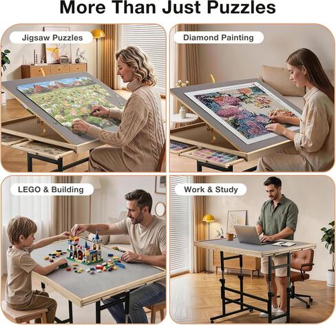 ALL4JIG 1500 Piece Puzzle Table with Legs, 24.53"x33.19"Adjustable Puzzle Table, 3-Tilting-Angle Portable Wooden Puzzle Board with 4 Drawers&Cover,Drafting&Laptop Table for Couch,for Bricks Building in Kuwait