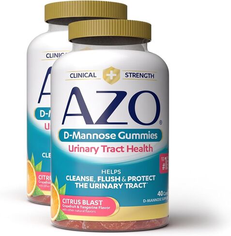 AZO D Mannose Urinary Tract Health Gummies, 40 Count, Clinical Strength 2000mg, Helps Cleanse, Flush & Protect, No.1 Pharmacist Recommended Brand, Vegan Tangy Citrus Blast Flavor, Non-GMO, Gluten Free in Saudi Arabia