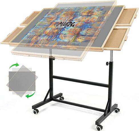 ALL4JIG 1500 Pieces Puzzle Table with Legs and Wheels,24.92"×33.58" Wooden Jigsaw Puzzle Table with 4 Drawers&Cover,Vertical Option,Laptop&Drafting Table for Couch,for Bricks Building in Kuwait