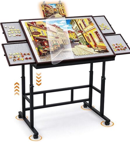Jigsaw Puzzle Table Adjustable Height with 4 Sorting Drawers & Cover in Kuwait
